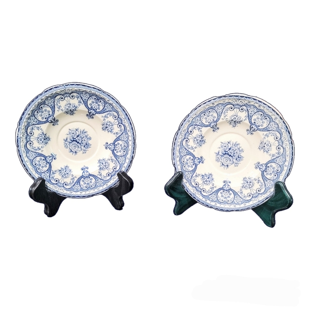 2 Swinnertons Blue White Staffordshire England Kent Floral 6" Bread Plates